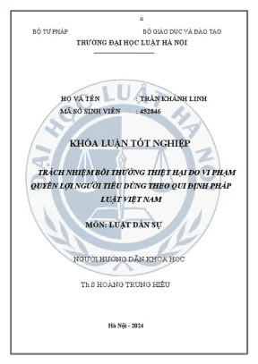 Khóa luận tốt nghiệp trách nhiệm bồi thường thiệt hại do vi phạm quyền lợi người tiêu dùng theo quy định pháp luật việt nam