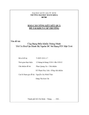 Đề tài nghiên cứu khoa học cấp trường ứng dụng điều khiển thông minh tối ưu hóa vận hành bộ nguồn dc sử dụng pin mặt trờ