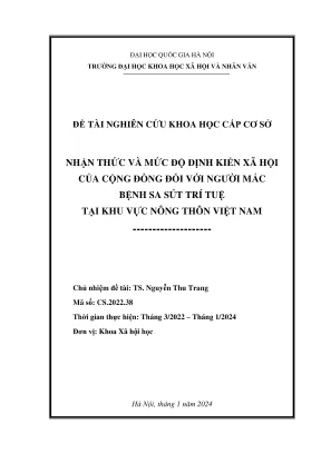 Đề tài nghiên cứu khoa học cấp cơ sở nhận thức và mức độ định kiến xã hội của cộng đồng đối với người mắc bệnh sa sút trí tuệ tại khu vực nông thôn việt nam