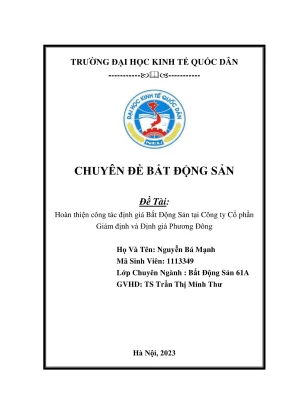 Chuyên đề thực tập tốt nghiệp hoàn thiện công tác định giá bất động sản tại công ty cổ phần giám định và định giá phương đông