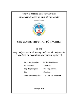 Chuyên đề thực tập tốt nghiệp hoạt động phân tích thị trường bất động sản tại công ty cổ phần prime home quốc tế