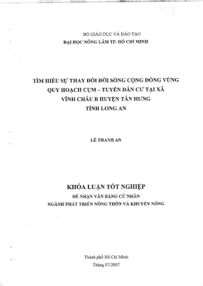 Khóa luận tốt nghiệp phát triển nông thôn tìm hiểu sự thay đổi đời sống cộng đồng vùng quy hoạch cụm tuyến dân cư tại xã vĩnh châu b huyện tân hưng tỉnh long an