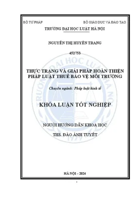Khóa luận tốt nghiệp thực trạng và giải pháp hoàn thiện pháp luật thuế bảo vệ môi trường