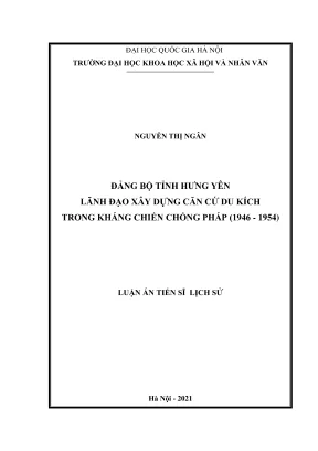 Luận án tiến sĩ lịch sử đảng bộ tỉnh hưng yên lãnh đạo xây dựng căn cứ du lích trong kháng chiến chống pháp 1946 1954
