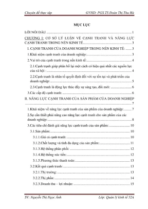 Chuyên đề thực tập nâng cao năng lực cạnh tranh cho sản phẩm bia tại công ty cổ phần bia rượu nước giải khát viger