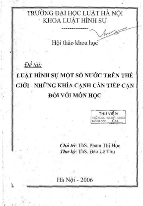 Kỷ yếu hội thảo khoa học luật hình sự một số nước trên thế giới những khía cạnh cần tiếp cận đối với môn học