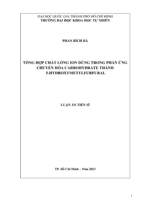 Luận án tiến sĩ hóa học tổng hợp chất lỏng ion dùng trong phản ứng chuyển hóa carbohydrate thành 5 hydroxymetylfurfual