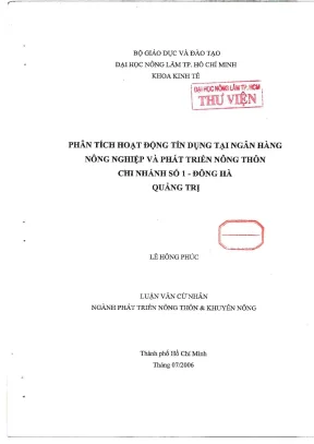 Khóa luận tốt nghiệp phát triển nông thôn phân tích hoạt động tín dụng tại ngân hàng nông nghiệp và phát triển nông thôn chi nhánh số 1 đông hoà quảng trị