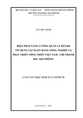 Luận văn thạc sĩ quản lý kinh tế biện pháp tăng cường quản lý rủi ro tín dụng tại ngân hàng nông nghiệp và phát triển nông thôn việt nam chi nhánh bắc hải phòng