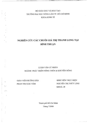 Khóa luận tốt nghiệp phát triển nông thôn nghiên cứu các chuỗi giá trị thanh long tại bình thuận