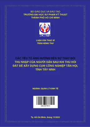 Các yếu tố ảnh hưởng đến sự thay đổi thu nhập của người dân sau khi thu hồi đất để xây dựng cụm công nghiệp tân hội tỉnh tây ninh