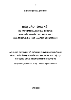 Đề tài sinh viên nghiên cứu khoa học áp dụng quy định về giới hạn quyền sở hữu công nghiệp đối với sáng chế liên quan đến vắc xin nhằm bảo vệ lợi ích cộng đồng trong đại dịch covid19