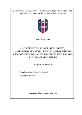 Luận văn thạc sĩ quản trị kinh doanh các yếu tố của chất lượng dịch vụ ảnh hưởng đến sự hài lòng của khách hàng của công ty cổ phần xe khách phương trang chi nhánh ninh thuận