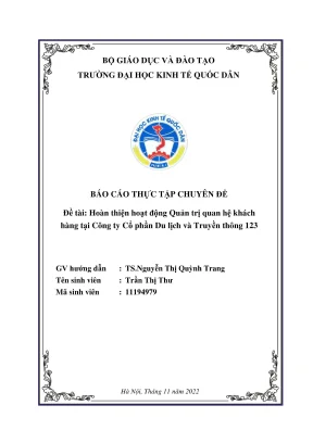 Chuyên đề thực tập hoàn thiện hoạt động quản trị quan hệ khách hàng tại công ty cổ phần du lịch và truyền thông 123