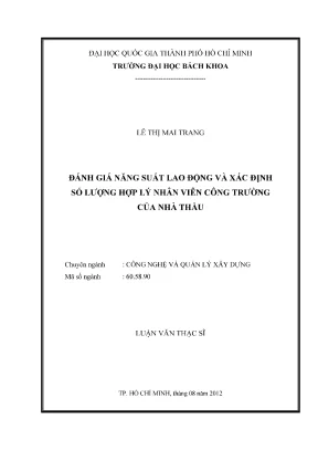Luận văn thạc sĩ quản lý xây dựng đánh giá năng suất lao động và xác định số lượng hợp lý nhân viên công trường của nhà thầu