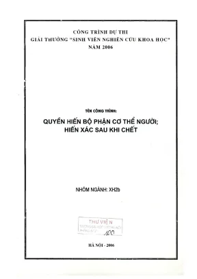 Công trình dự thi giải thưởng sinh viên nghiên cứu khoa học quyền hiến bộ phận cơ thể người hiến xác sau khi chết