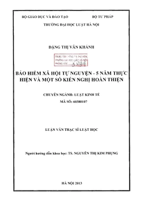 Luận văn thạc sĩ luật học bảo hiểm xã hội tự nguyện năm năm thực hiện và một số kiến nghị hoàn thiện