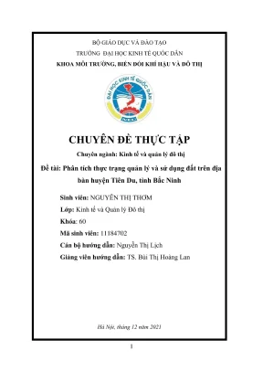 Chuyên đề thực tập phân tích thực trạng quản lý và sử dụng đất trên địa bàn huyện tiên du tỉnh bắc ninh