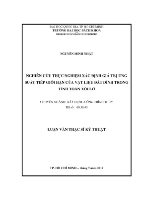 Luận văn thạc sĩ kỹ thuật xây dựng nghiên cứu thực nghiệm xác định giá trị ứng suất tiếp giới hạn của vật liệu đất dính trong tính toán xói lở