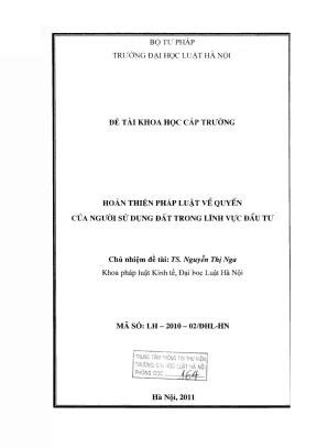 Đề tài nghiên cứu khoa học cấp trường hoàn thiện pháp luật về quyền của người sử dụng đất trong lĩnh vực đầu tư
