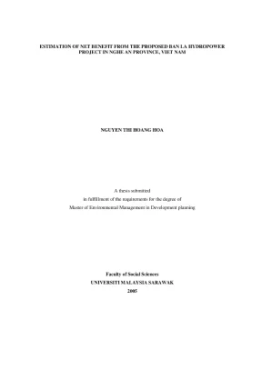 Master of environmental management in development planning thesis estimation of net benefit from the proposed ban la hydropower project in nghe an province vietnam
