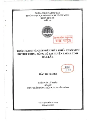 Khóa luận tốt nghiệp phát triển nông thôn thực trạng và giải pháp phát triển chăn nuôi bò thịt trong nông hộ tại huyện eakar tỉnh đắk lắc