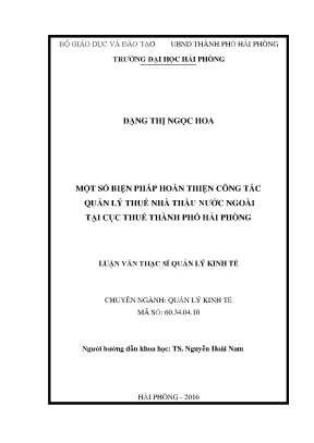 Luận văn thạc sĩ quản lý kinh tế một số biện pháp hoàn thiện công tác quản lý thuế nhà thầu nước ngoài tại cục thuế thành phố hải phòng