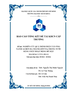 Đề tài nghiên cứu khoa học cấp trường nghiên cứu quá trình phân tán ống nanocacbon đa thành mwnts trong nước bằng chất hoạt động bề mặt