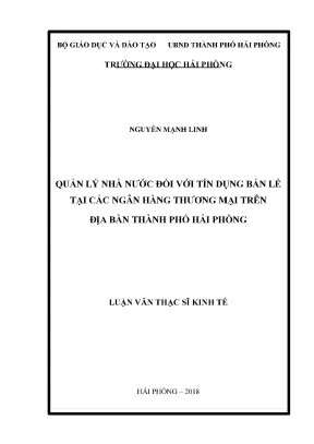 Luận văn thạc sĩ quản lý kinh tế quản lý nhà nước đối với tín dụng bán lẻ tại các ngân hàng thương mại trên địa bàn thành phố hải phòng