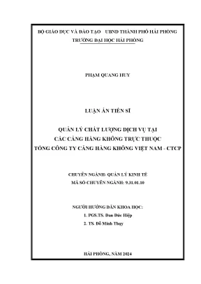 Luận án tiến sĩ quản lý kinh tế quản lý chất lượng dịch vụ tại các cảng hàng không trực thuộc tổng công ty cảng hàng không việt nam ctcp