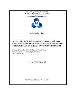 Luận văn thạc sĩ công nghệ sinh học khảo sát mức độ mang một số gen mã hóa carbapenemase trên acinetobacter baumannii tại bệnh viện đa khoa thống nhất đồng nai