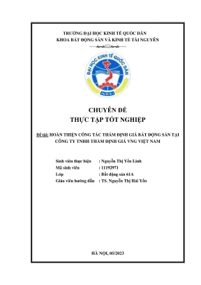 Chuyên đề thực tập tốt nghiệp hoàn thiện công tác thẩm định giá bất động sản tại công ty tnhh thẩm định giá vng việt nam