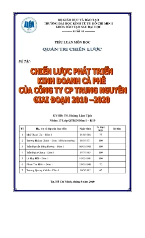 Tiểu luận quản trị chiến lược chiến lược phát triển kinh doanh của công ty cổ phần trung nguyên giai đoạn 2010 2020