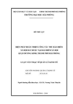 Luận văn thạc sĩ quản lý kinh tế biện pháp hoàn thiện công tác thu bảo hiểm xã hội bắt buộc tại bảo hiểm xã hội quận dương kinh thành phố hải phòng