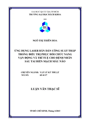 Luận văn thạc sĩ vật lý kỹ thuật ứng dụng laser bán dẫn công suất thấp trong điều trị phục hồi chức năng vận động và trí tuệ cho bệnh nhân sau tai biến mạch máu não