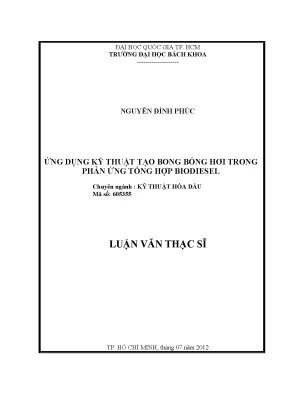 Luận văn thạc sĩ kỹ thuật hóa dầu ứng dụng kỹ thuật tạo bong bóng hơi trong phản ứng tổng hợp biodiesel