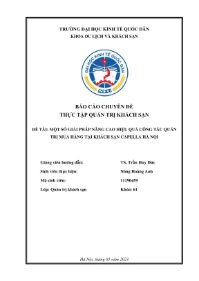 Báo cáo chuyên đề thực tập một số giải pháp nâng cao hiệu quả công tác quản trị mua hàng tại khách sạn capella hà nội