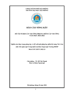 Đề tài nghiên cứu khoa học cấp trường nghiên cứu thực trạng giảng dạy và đề xuất giải pháp học phần kỹ năng nói 3 cho sinh viên ngôn ngữ trung quốc tại khoa ngọai ngữ trường đhhp