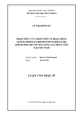 Luận văn thạc sĩ quản trị kinh doanh nhận thức của nhân viên về hoạt động trách nhiệm xã hội doanh nghiệp csr ảnh hưởng đến sự hài lòng của nhân viên tại việt nam
