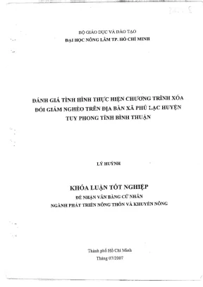 Khóa luận tốt nghiệp phát triển nông thôn đánh giá tình hình thực hiện chương trình xoá đói giảm nghèo trên địa bàn xã phú lạc huyện tuy phong tỉnh bình thuận