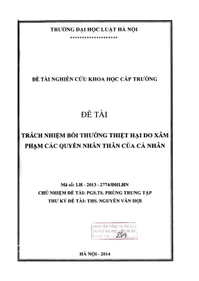 Đề tài nghiên cứu khoa học cấp trường trách nhiệm bồi thường thiệt hại do xâm phạm các quyền nhân thân của cá nhân