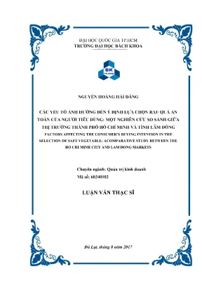 Luận văn thạc sĩ quản trị kinh doanh các yếu tố ảnh hưởng đến ý định lựa chọn rau quả an toàn của người tiêu dùng một nghiên cứu so sánh giữa thị trường thành phố hồ chí minh và tỉnh lâm đồng