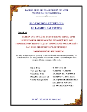 Đề tài nghiên cứu khoa học cấp trường nghiên cứu xử lý dư lượng thuốc kháng sinh sulfonamide thường được dùng hợp lực với trimethoprin theo tỷ lệ 51 trong nước ao nuôi thủy sản bằng phương pháp lọc sinh học mô hình phòng thí nghiệm