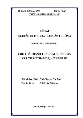 Đề tài nghiên cứu khoa học cấp trường chủ thể tranh tụng tại phiên toà xét xử sơ thẩm vụ án hình sự