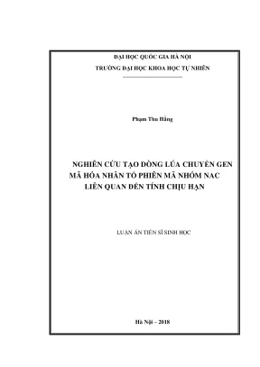 Luận án tiến sĩ sinh học nghiên cứu tạo dòng lúa chuyển gen mã hóa nhân tố phiên mã nhóm nac liên quan đến tính chịu hạn