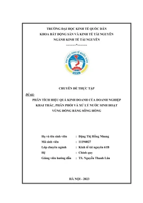Chuyên đề thực tập phân tích hiệu quả kinh doanh của doanh nghiệp khai thác phân phối và xử lý nước sinh hoạt tại vùng đồng bằng sông hồng