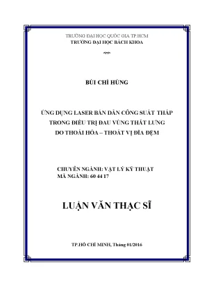 Luận văn thạc sĩ vật lý kỹ thuật ứng dụng laser bán dẫn công suất thấp trong điều trị đau vùng thắt lưng do thoái hóa thoát vị đĩa đệm