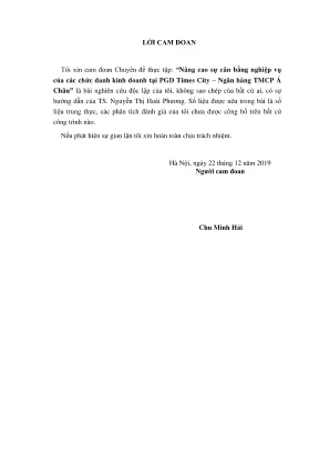 Chuyên đề thực tập nâng cao sự cân bằng nghiệp vụ của các chức danh kinh doanh tại pgd times city ngân hàng tmcp á châu