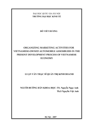 Luận văn thạc sĩ quản trị kinh doanh organizing marketing activities for vietnameseowned automobile assemblers in the present development process of vietnamese economy