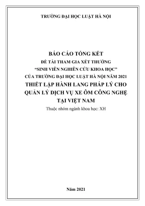 Đề tài sinh viên nghiên cứu khoa học thiết lập hành lang pháp lý cho quản lý dịch vụ xe ôm công nghệ tại việt nam